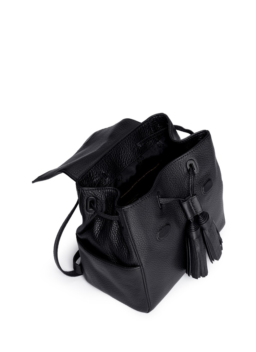 NWT! Tory Burch THEA Mini Bucket Pebble Leather Backpack Black $398
