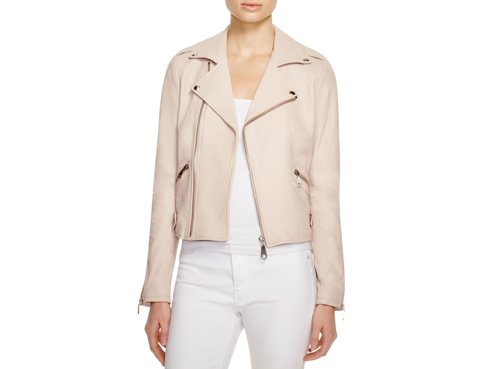 Rebecca Minkoff Wolf Leather Moto Jacket In Pale Blush