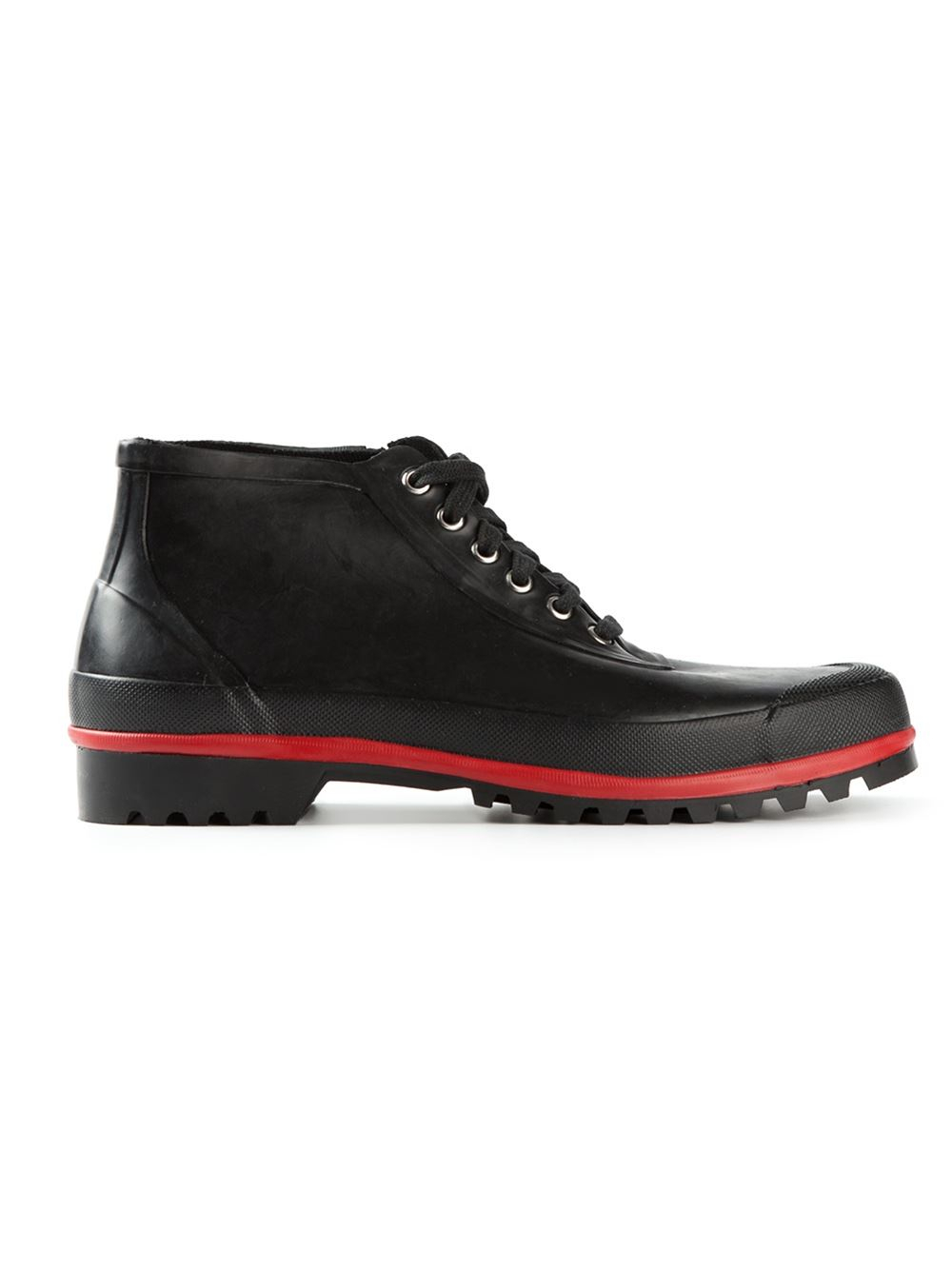 black boots with red stripe