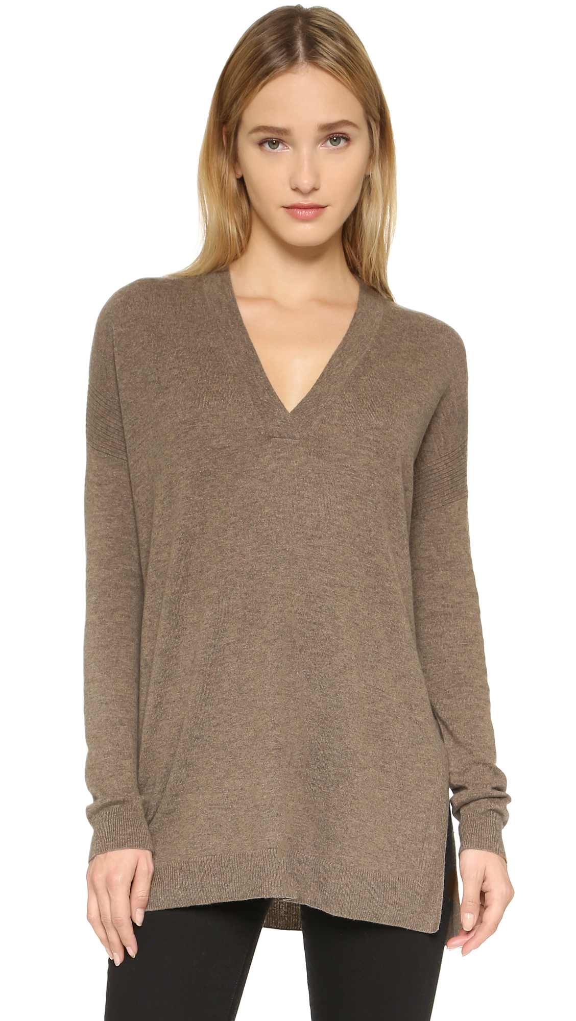 Vince Cashmere V Neck Sweater in Brown | Lyst