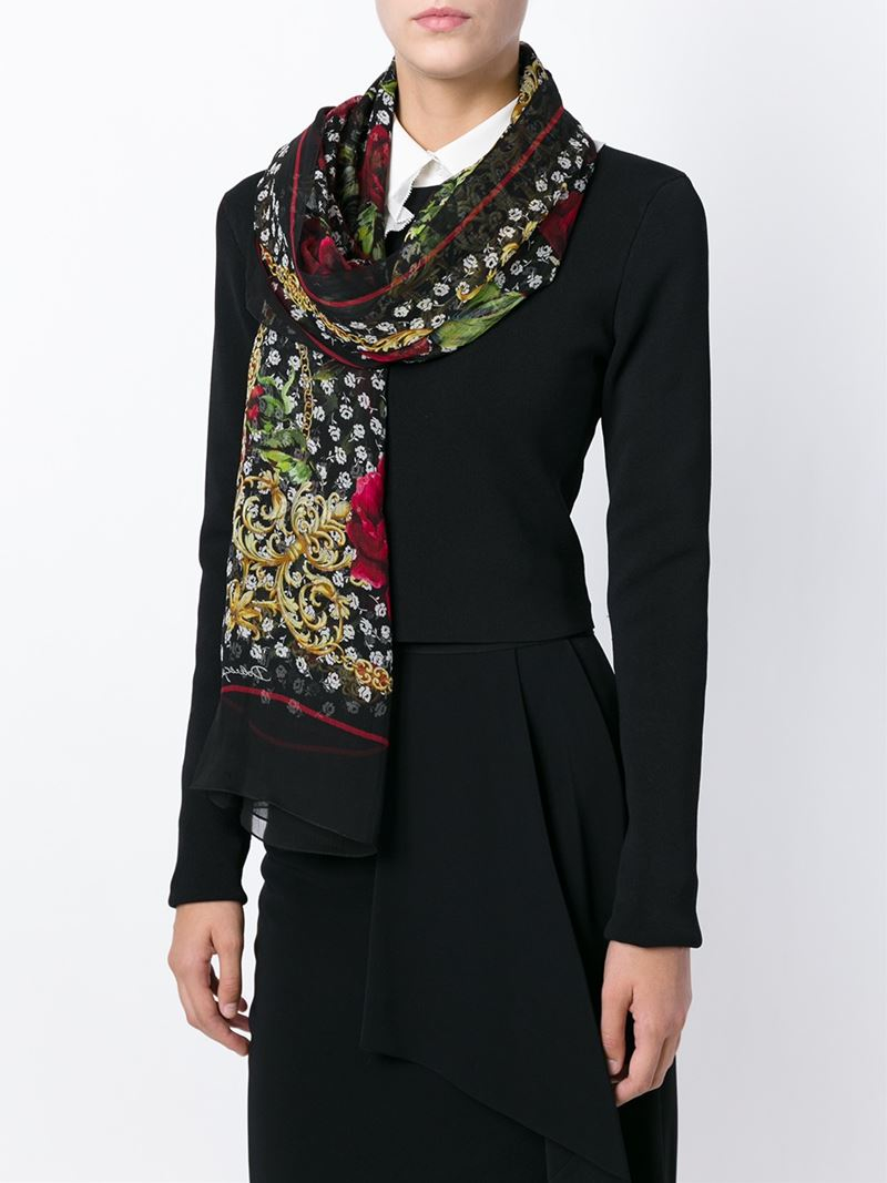 Lyst Dolce & Gabbana Floral Print Scarf in Black