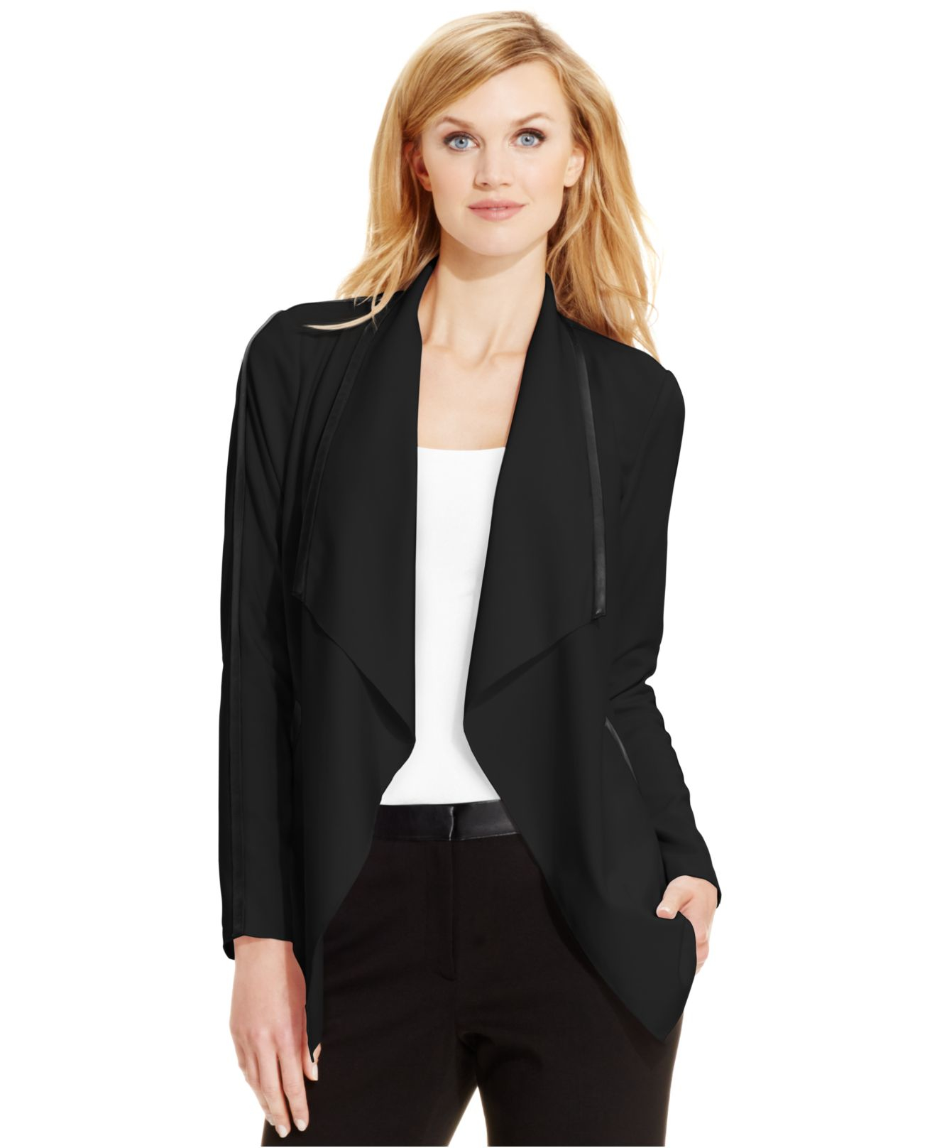 Calvin Klein Fauxleathertrim Draped Jacket in Black Lyst