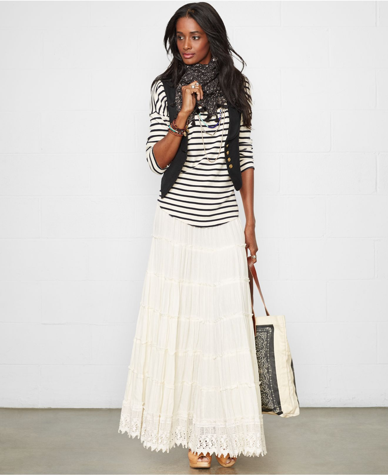 Denim & Supply Ralph Lauren Tiered Maxi Skirt in White | Lyst
