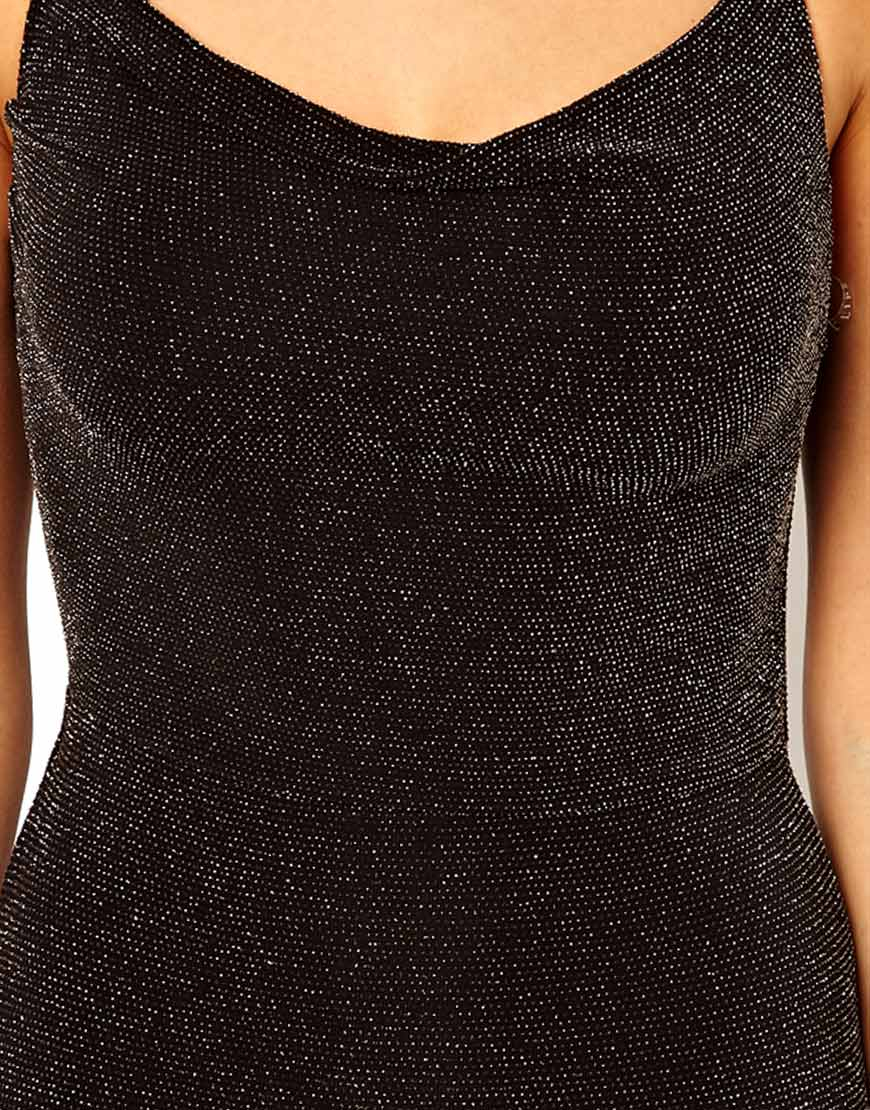Black textured glitter cowl neck bodycon dress online for girls