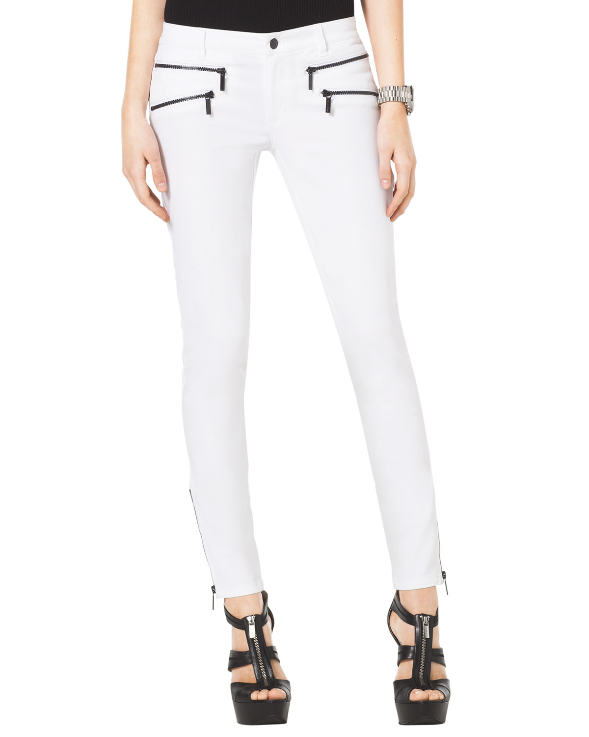 Michael Kors Michael Skinny Ankle Zip Jeans in White - Lyst