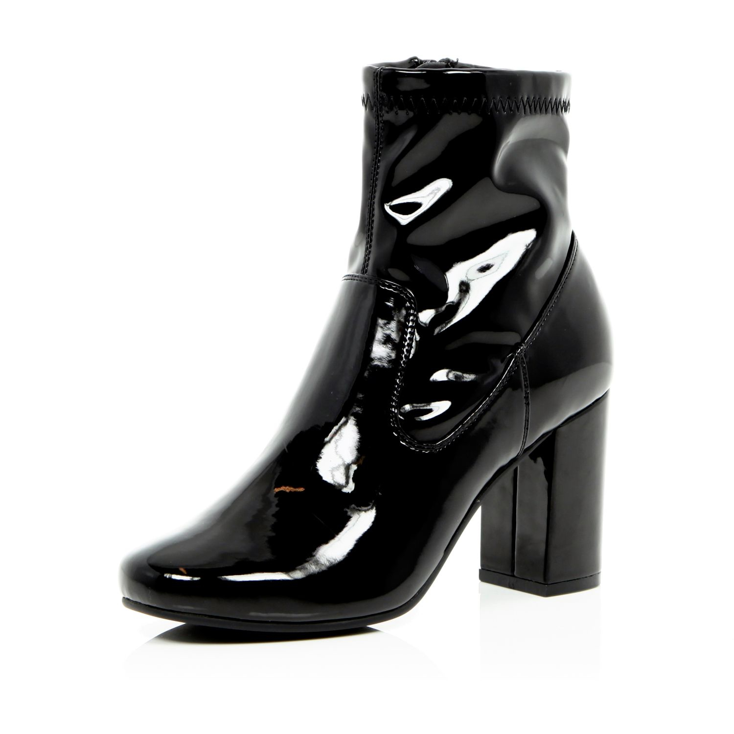 black patent high heel ankle boots
