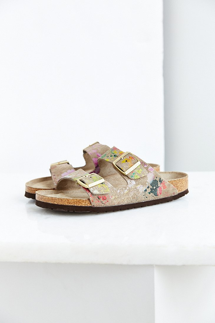 Birkenstock Flower Crush Arizona Slide Sandal in Taupe (Brown) | Lyst