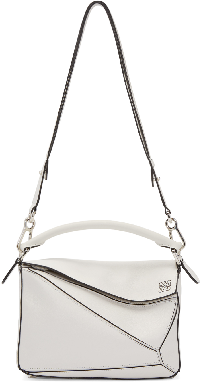 Puzzle Mini Leather Shoulder Bag in White - Loewe