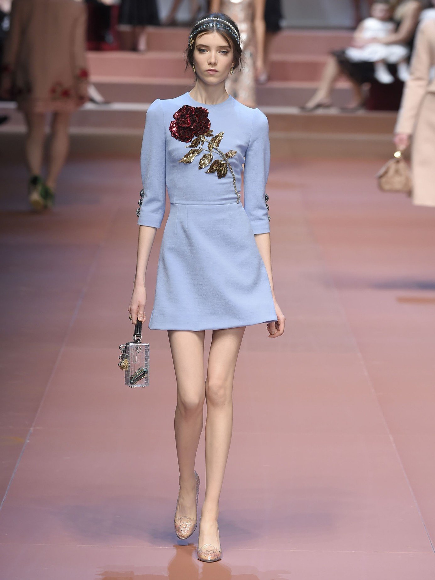 Dolce & Gabbana Rose Wool Mini Dress in Blue | Lyst
