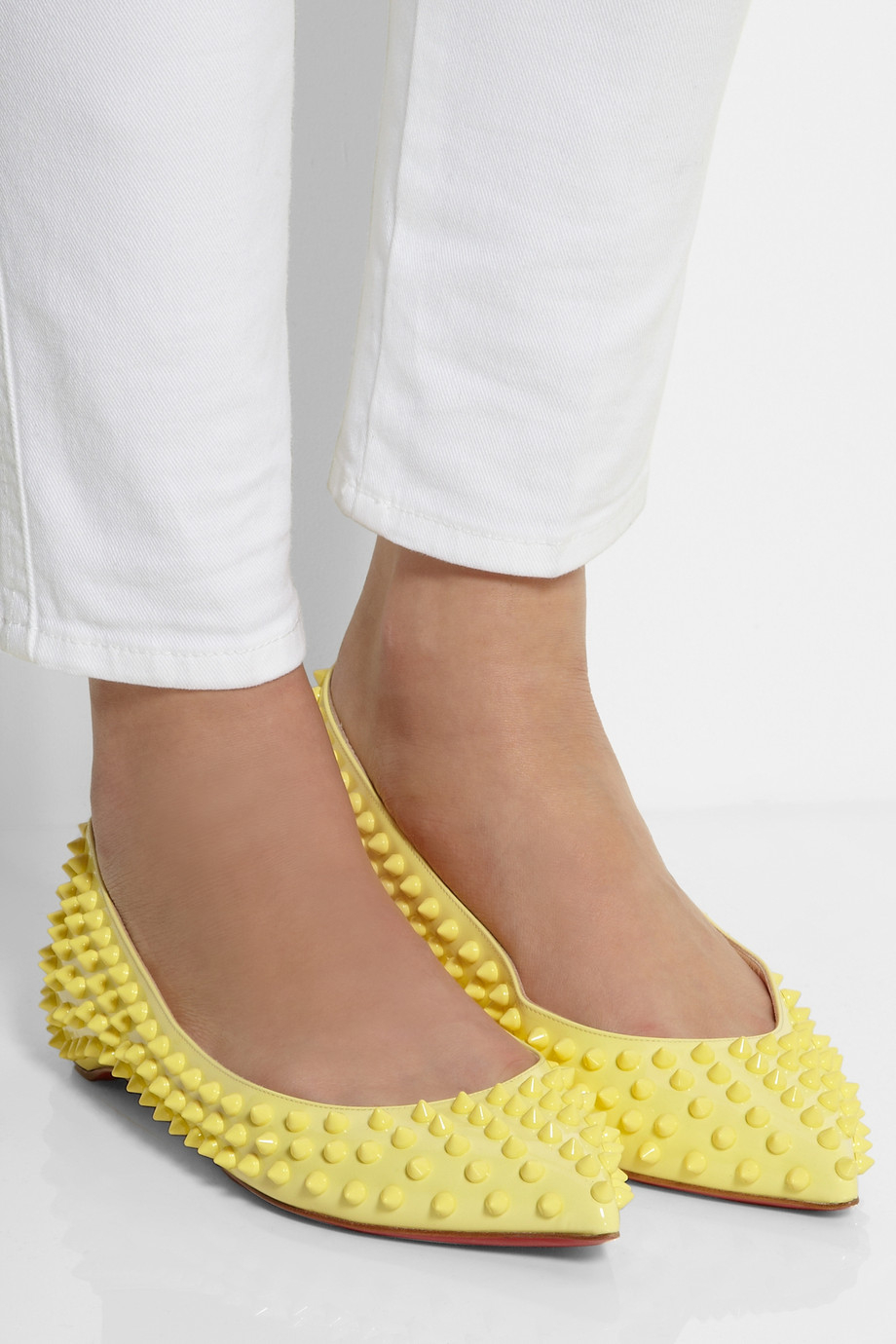 christian louboutin yellow leather flats  
