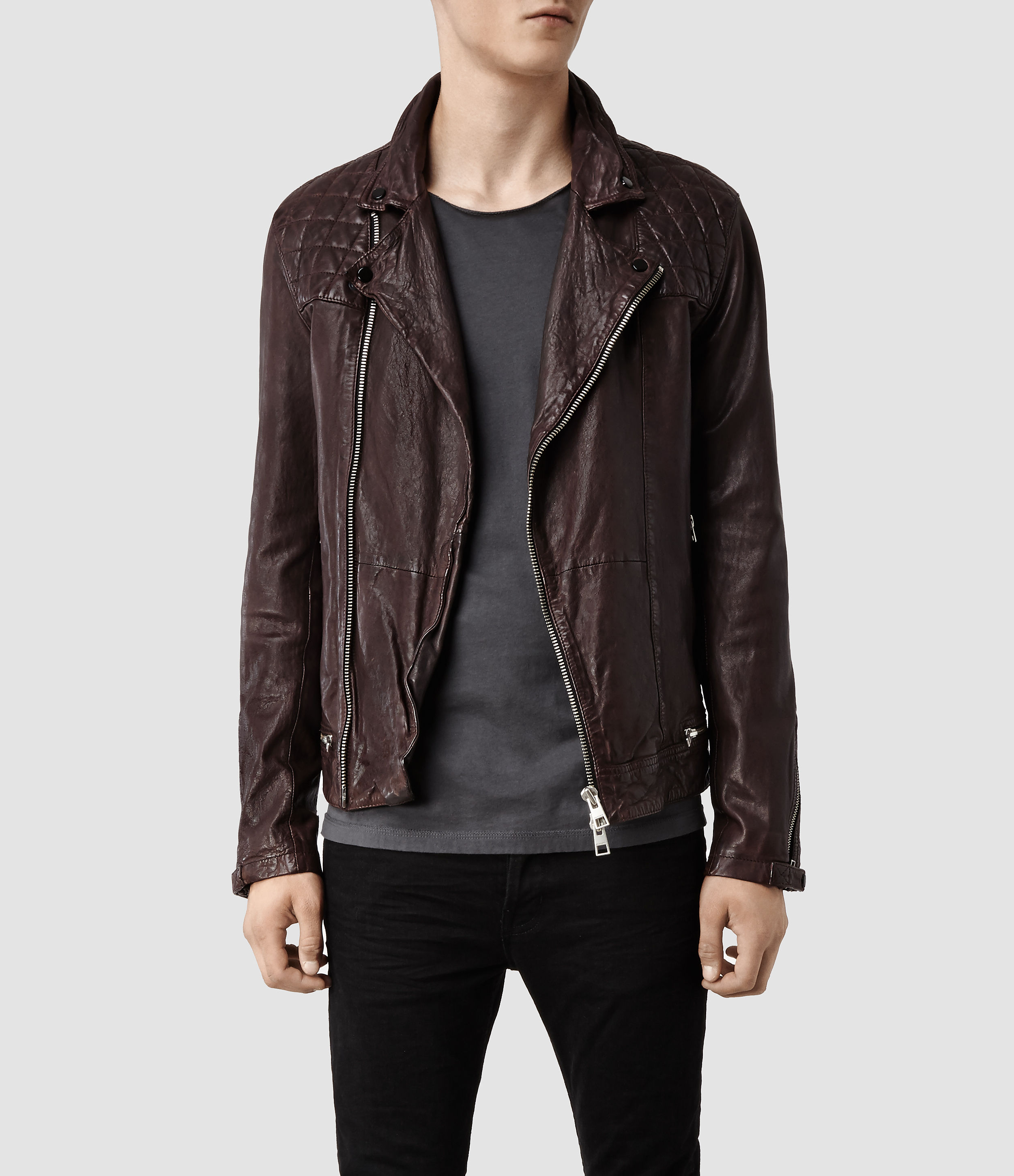 Allsaints Conroy Leather Biker Jacket in Purple for Men | Lyst