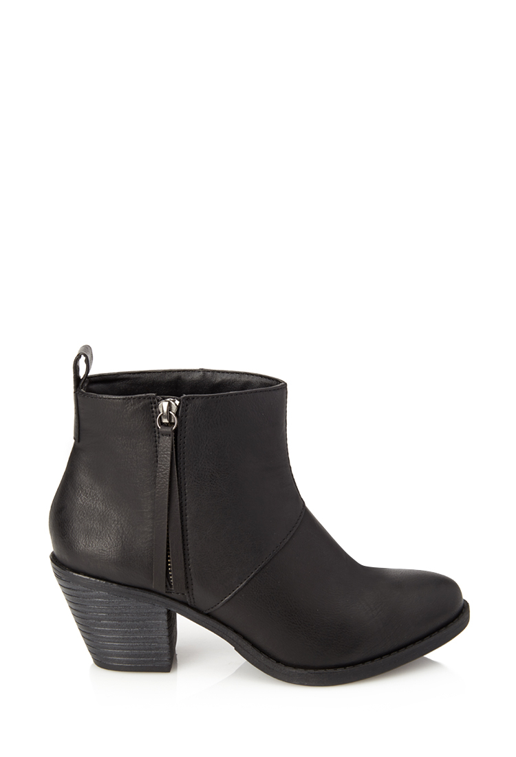 Forever 21 Zippered Faux Leather Booties in Black
