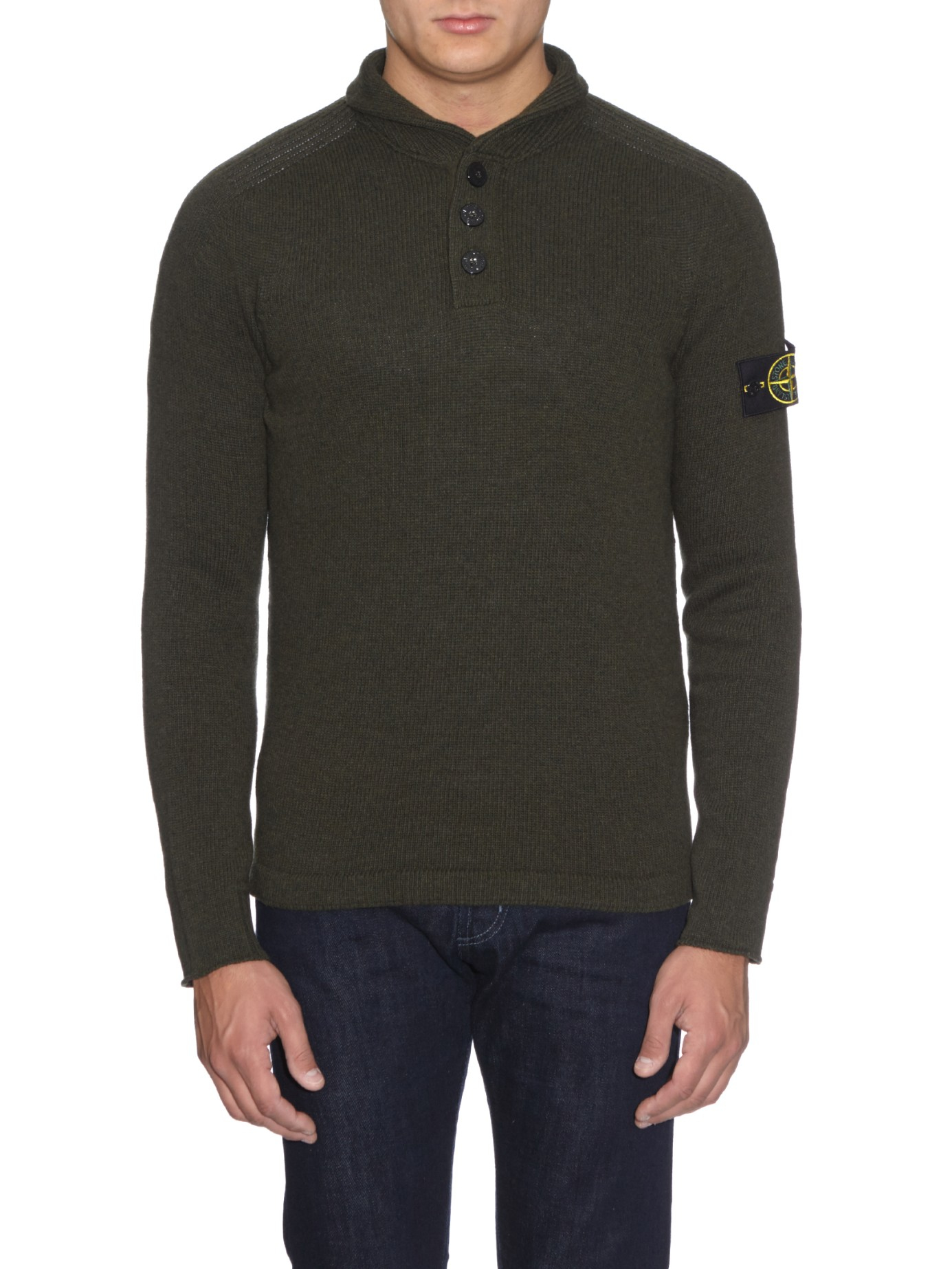 Stone island quarter button down wool sweatshirt Clearance