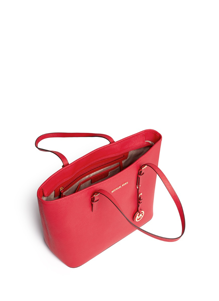 Michael Kors 'jet Set Travel' Saffiano Leather Top Zip Tote in Red | Lyst