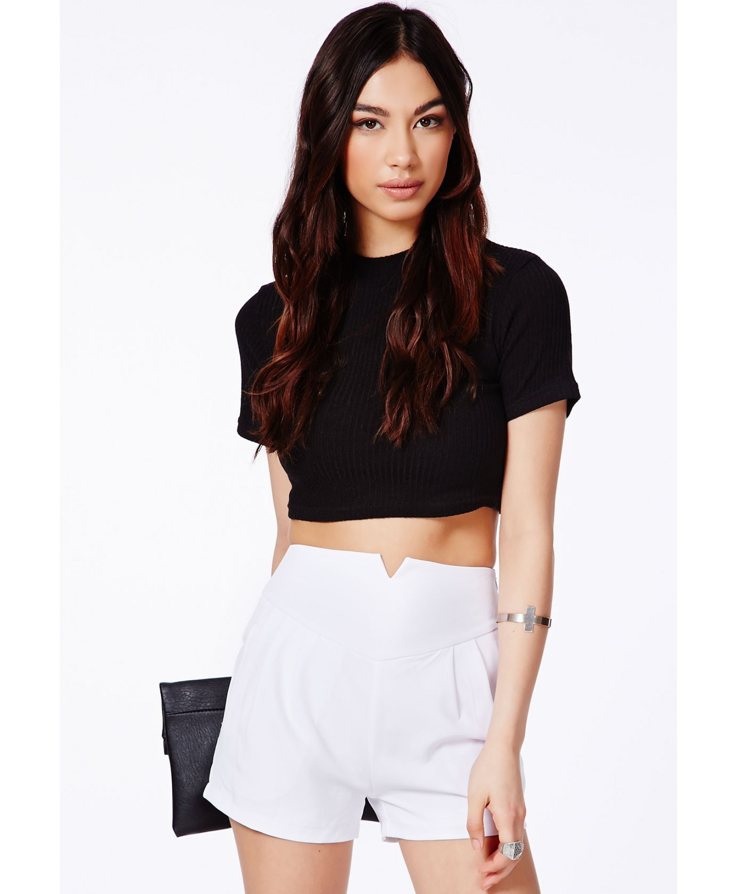 white high waisted tailored shorts