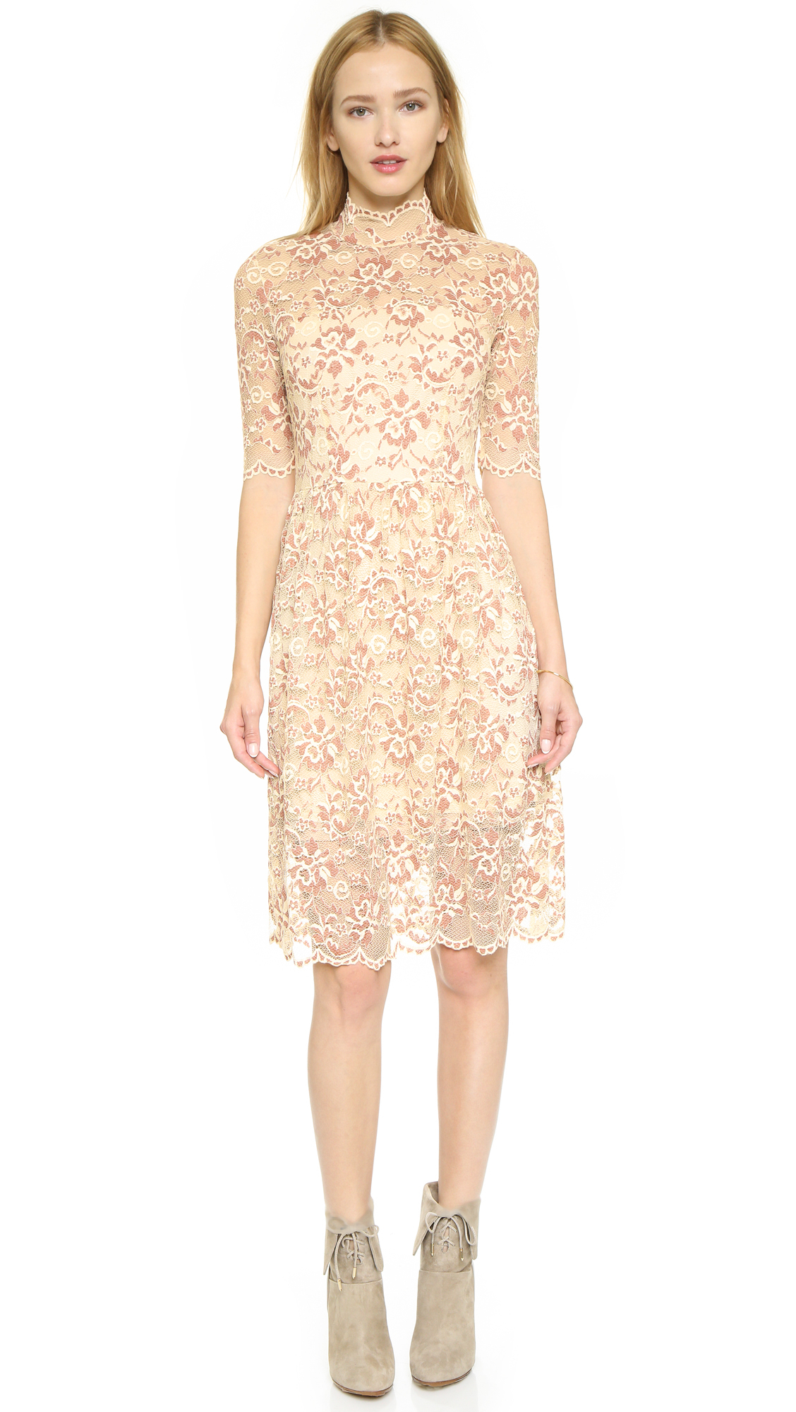 Ganni Adelaide Turtleneck Lace Dress in White Smoke/Copper Brown (Natural)  - Lyst