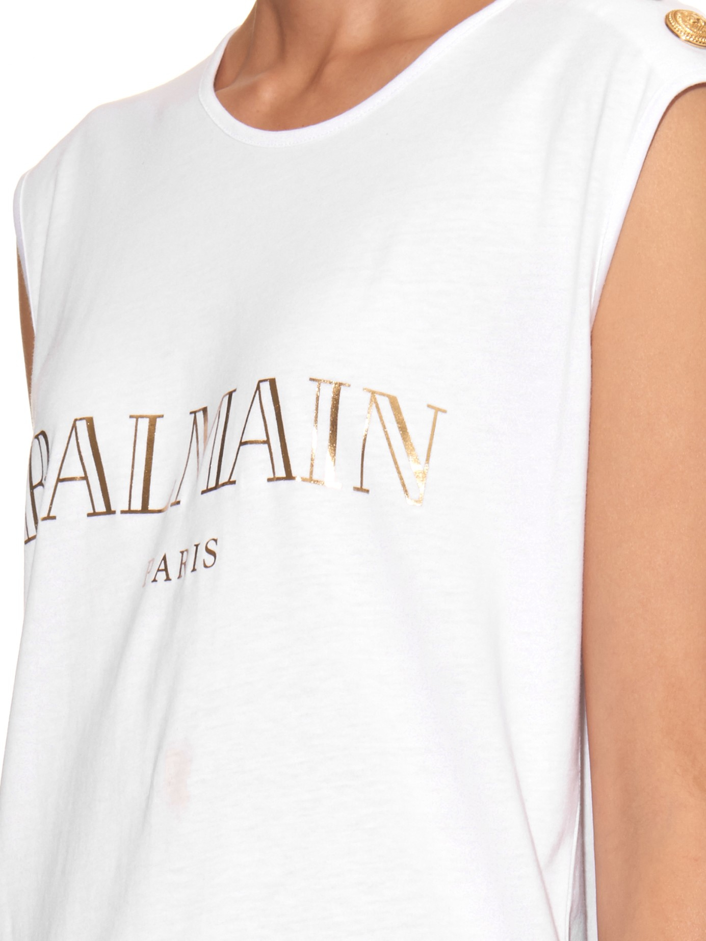 Balmain Logo-print Cotton Tank Top in White | Lyst