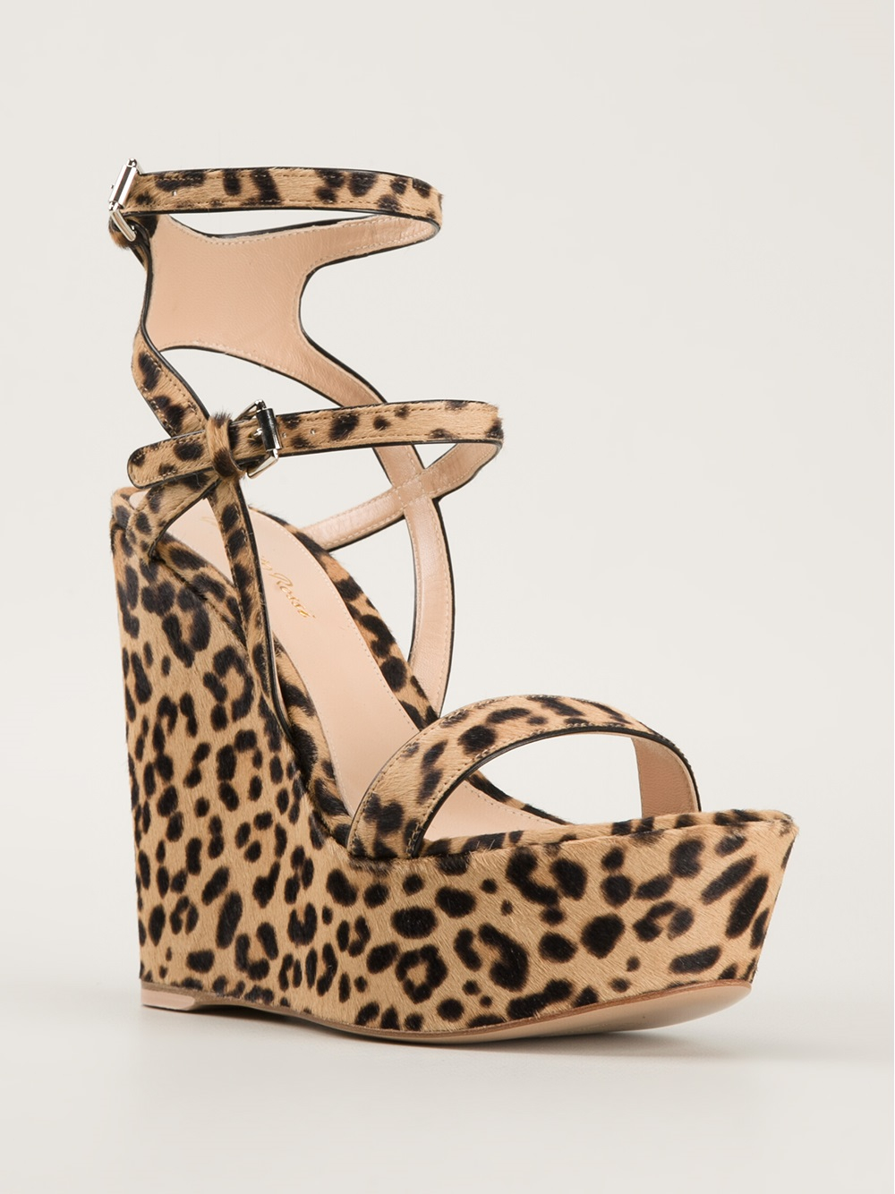 Gianvito Rossi Leopard Print Wedge Sandals - Lyst