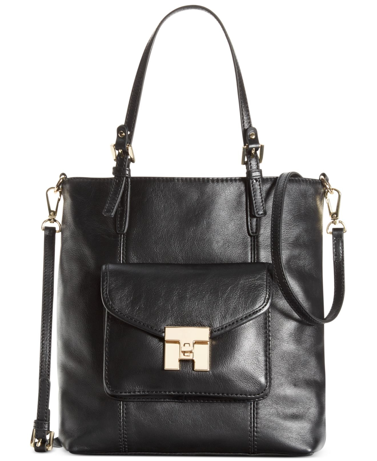 Tommy hilfiger Postino Leather Mini Convertible Magazine Tote in Black