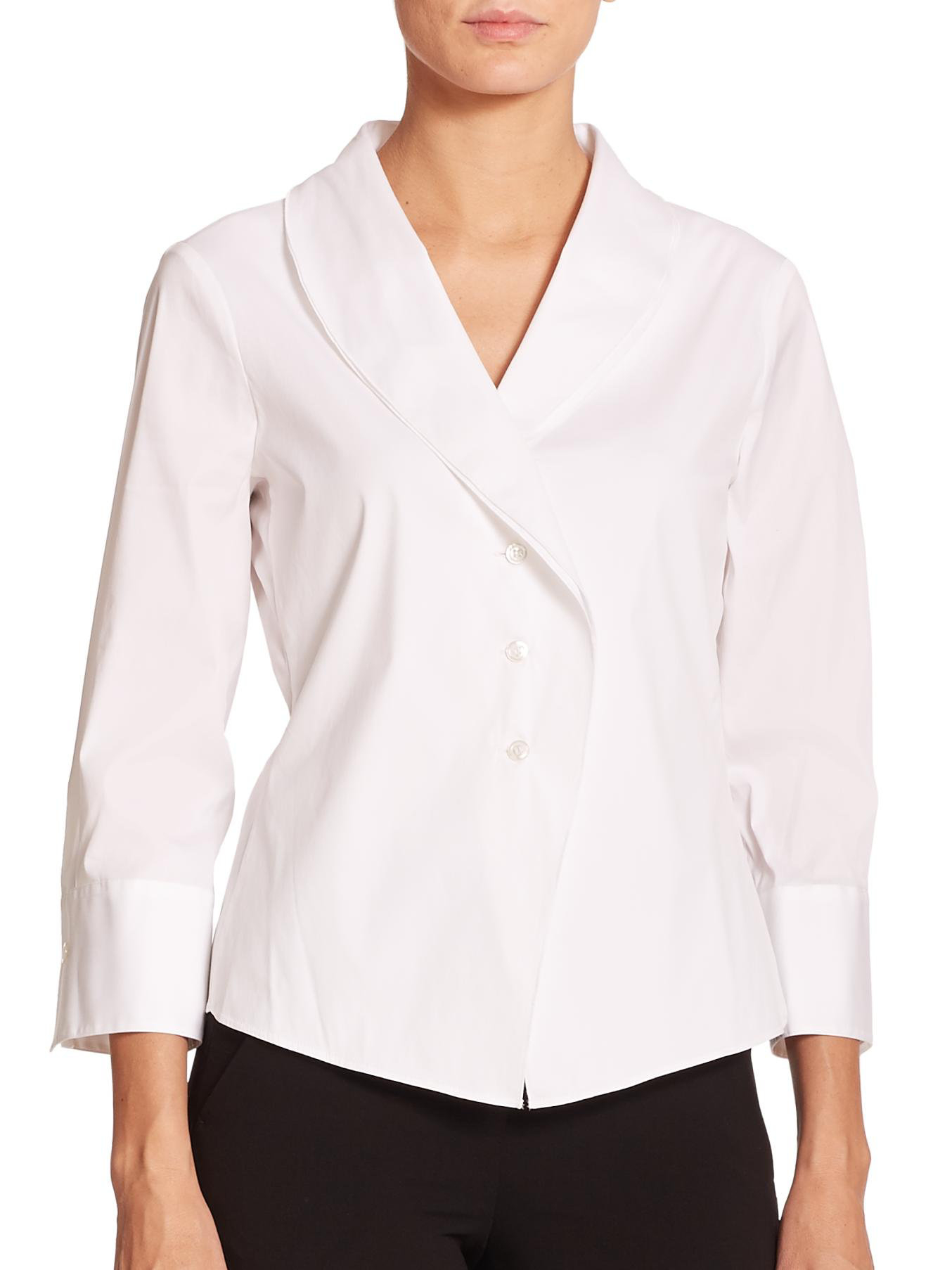 Armani Shawl-Collar Blouse in White | Lyst