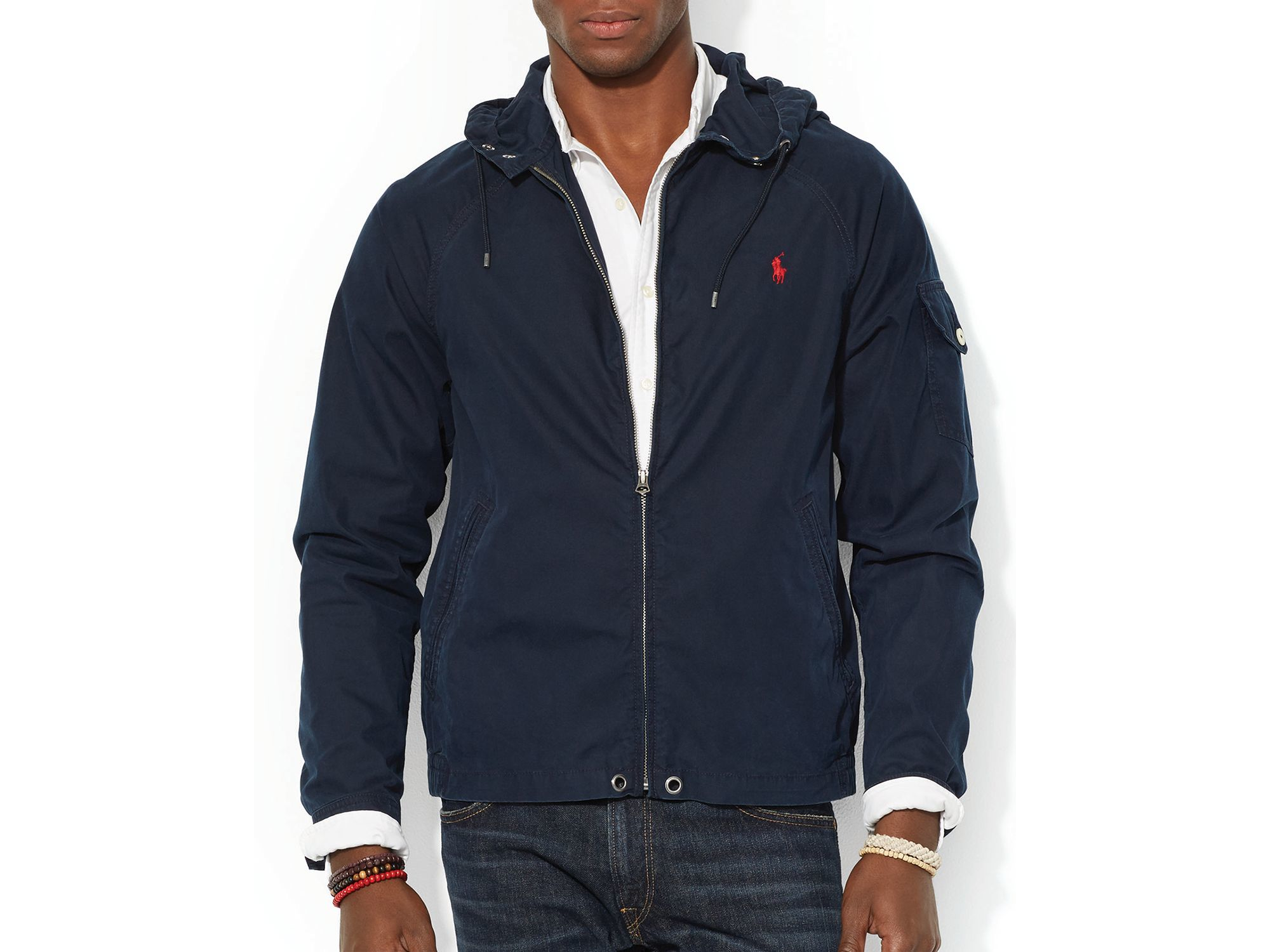 polo windbreaker jacket with hood