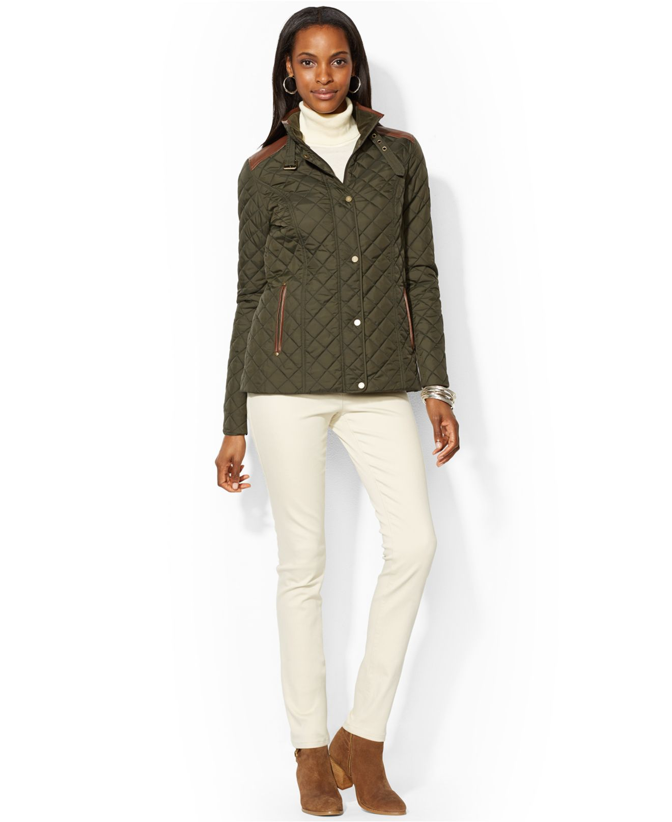 Lauren by Ralph Lauren Quilted Snap-Front Equestrian Jacket in Blue | Lyst