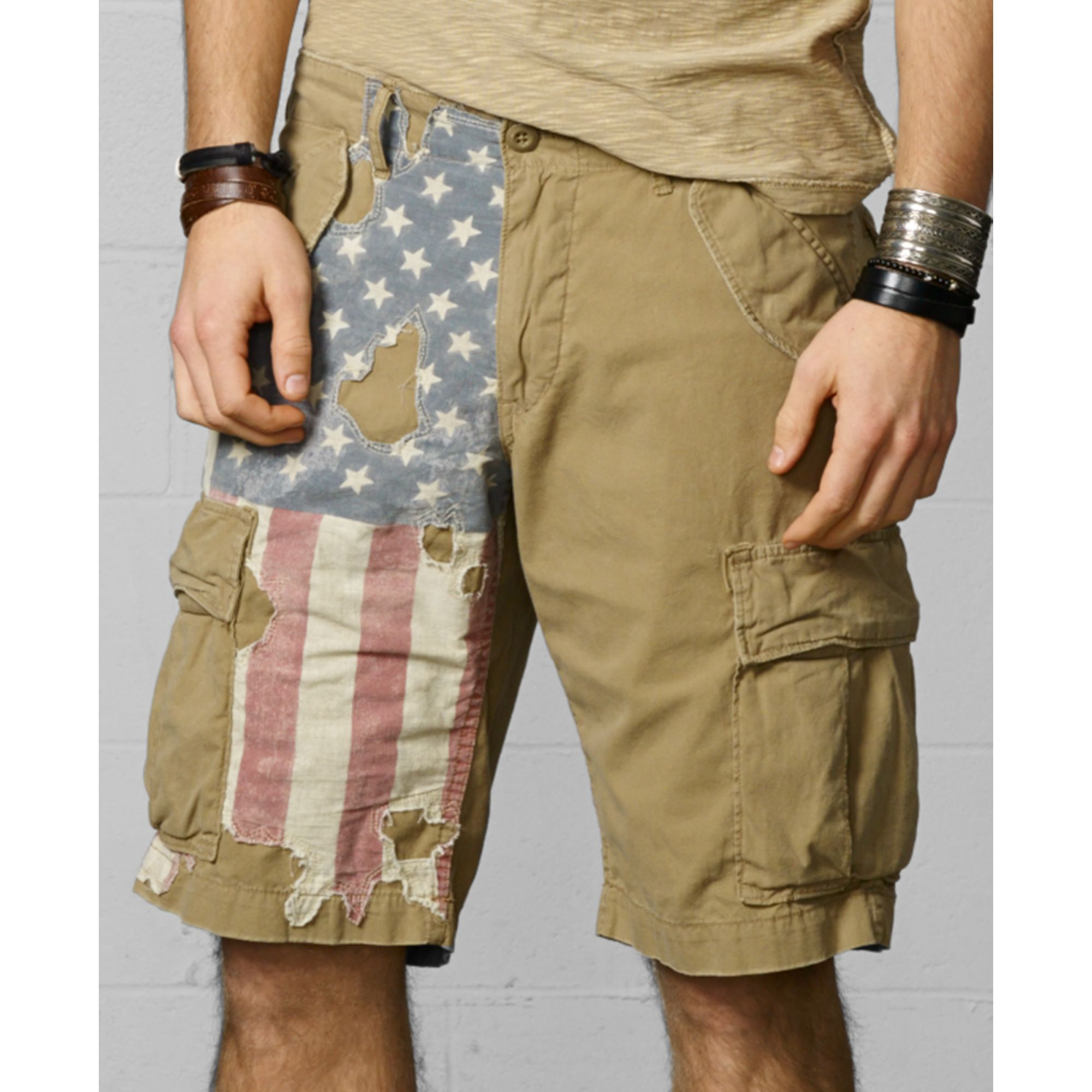 Denim & Supply Ralph Lauren Distressedflag Cargo Shorts in Natural for Men  | Lyst