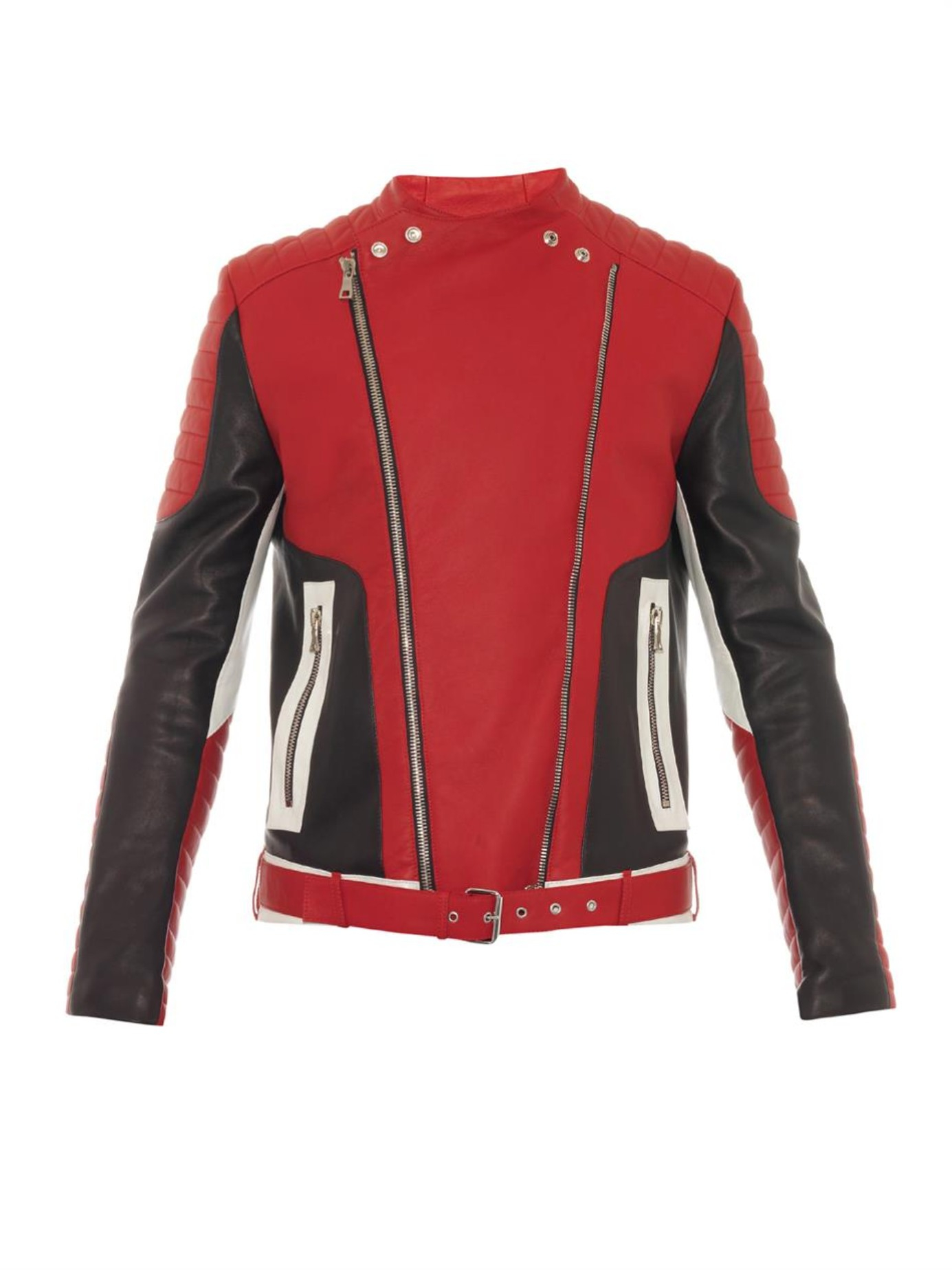 Balmain Tri-colour Leather Biker Jacket for Men - Lyst