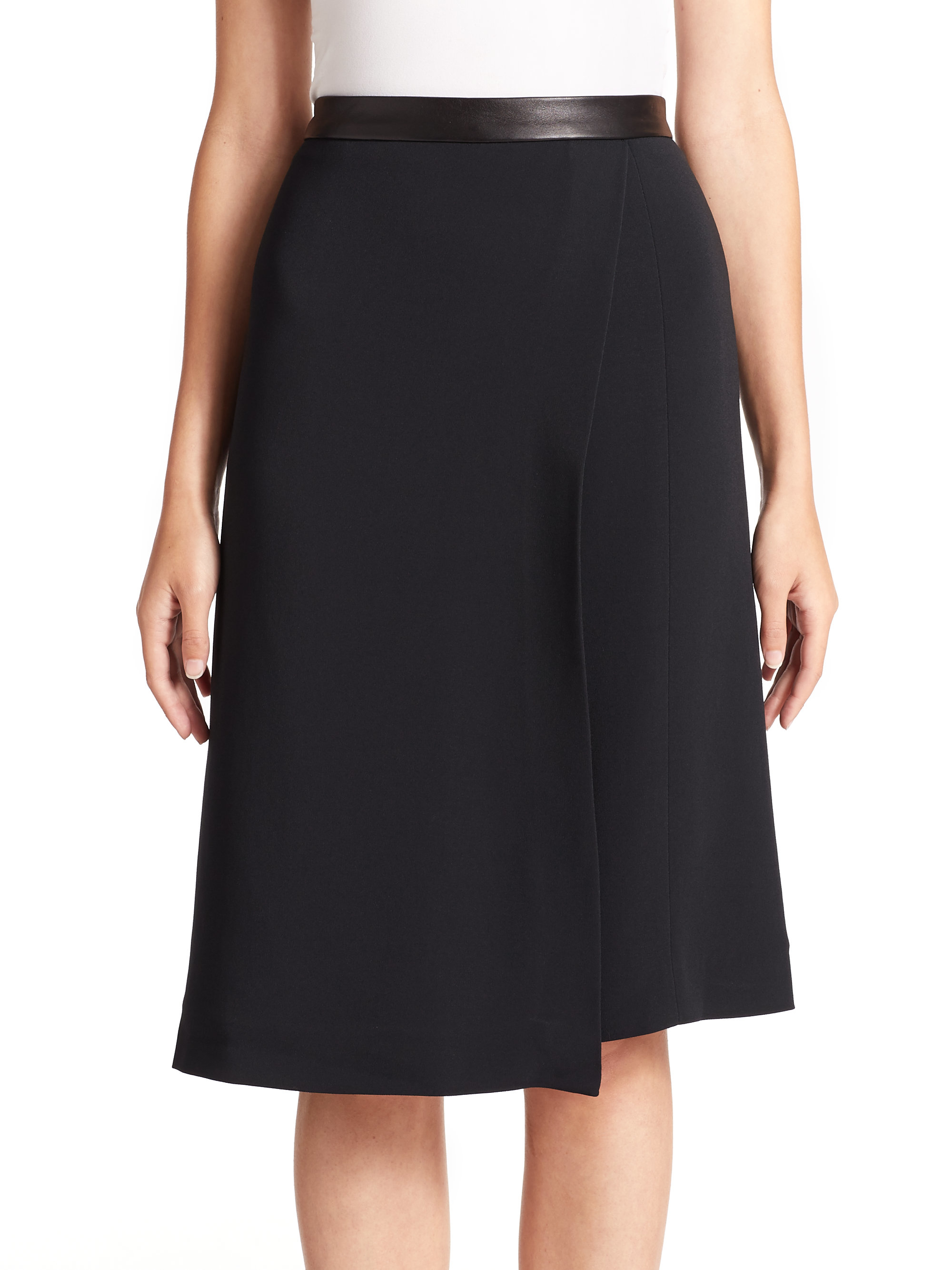 Narciso rodriguez Leather-trimmed Half Skirt in Black | Lyst