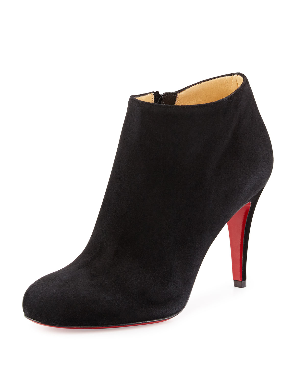 Christian louboutin Belle Round-toe Suede Red Sole Bootie in Black | Lyst