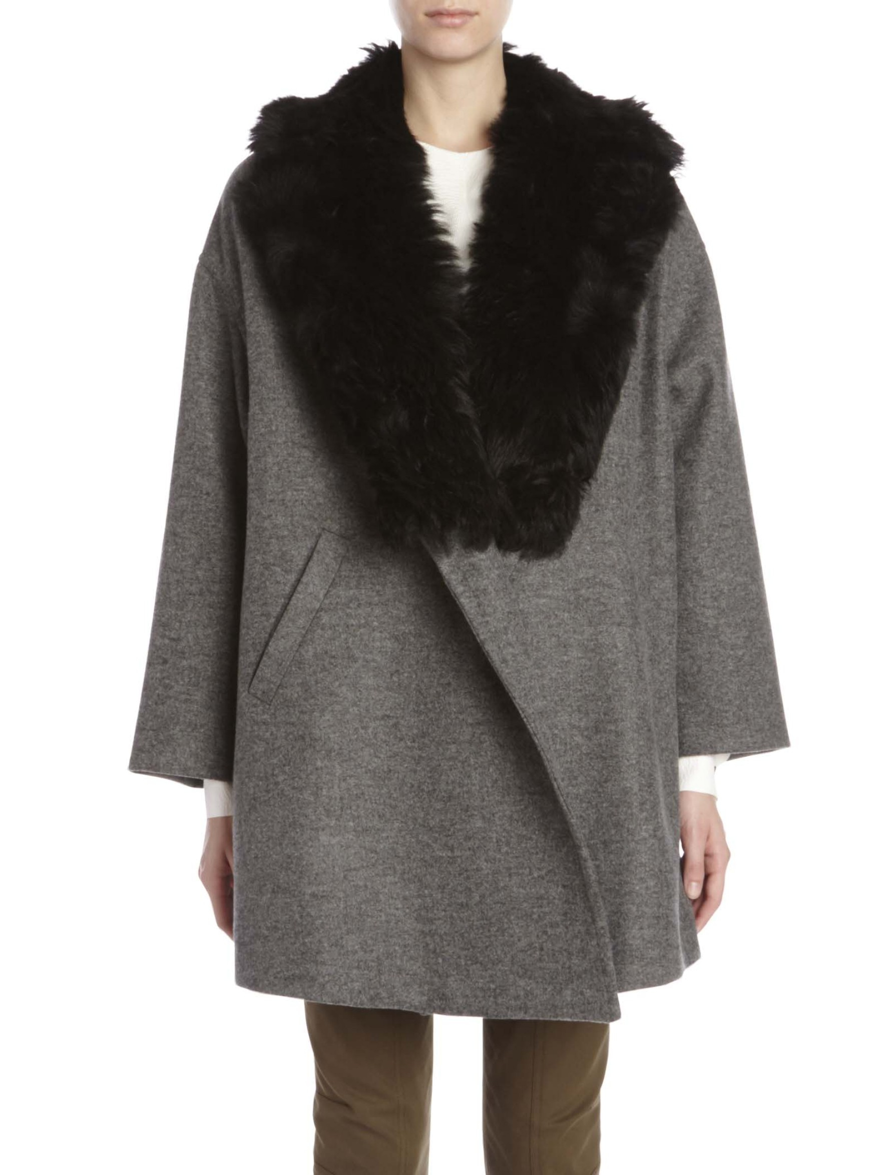 Thakoon addition Fur Trim Coat in Gray (Charcoal Grey) Lyst