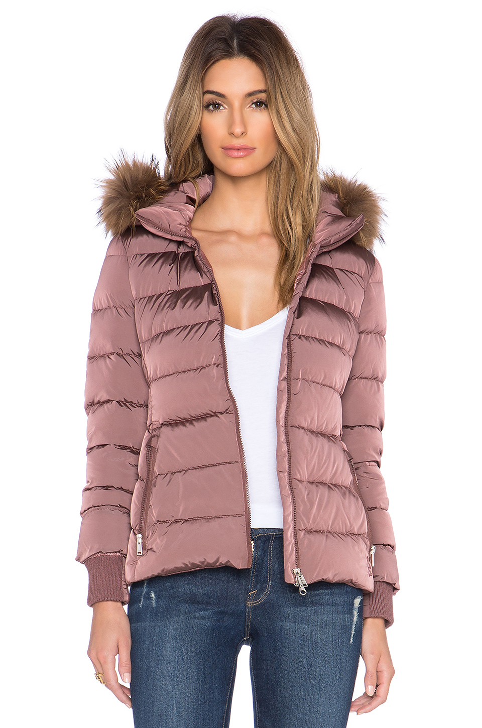 dusty rose puffer jacket