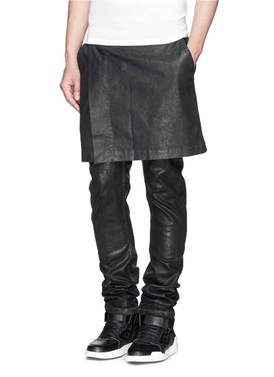 Rick Owens DRKSHDW 'Faun' Coated Kilt Skinny Jeans in Black for Men | Lyst