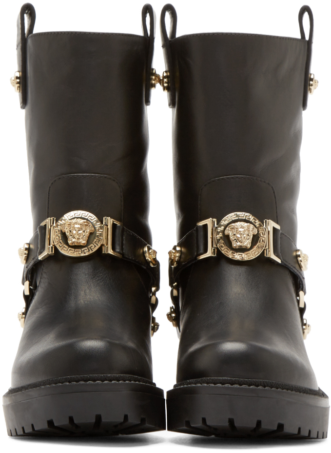Versace Leather Medusa Boots in Black/Gold (Black) Lyst
