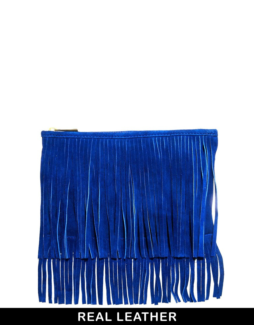 ASOS Suede Fringe Clutch Bag in Cobalt (Blue) - Lyst