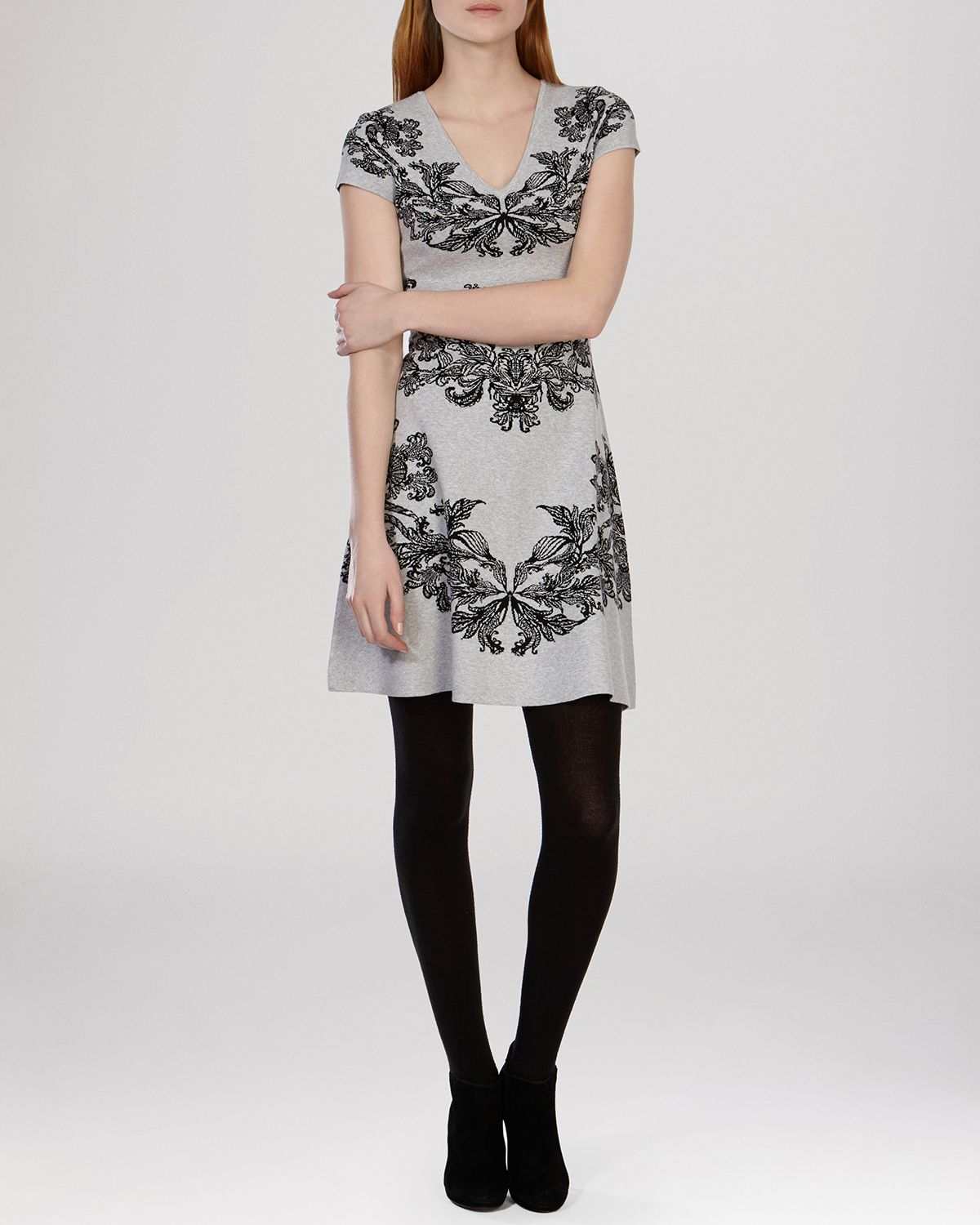 Karen millen Dress Lace Jacquard Knit in Gray Lyst