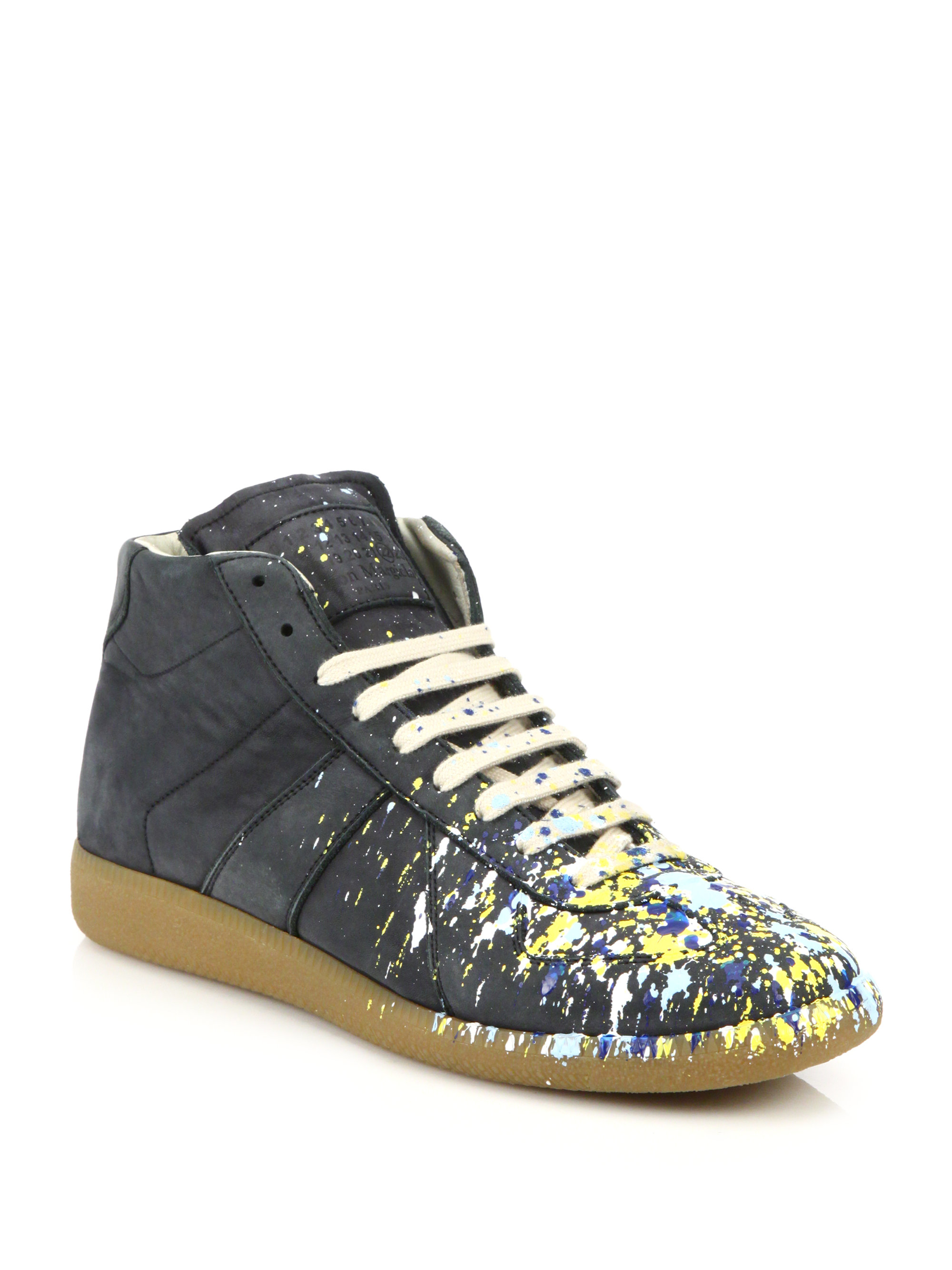 Maison margiela Replica High-top Paint-effect Leather Trainers in Blue
