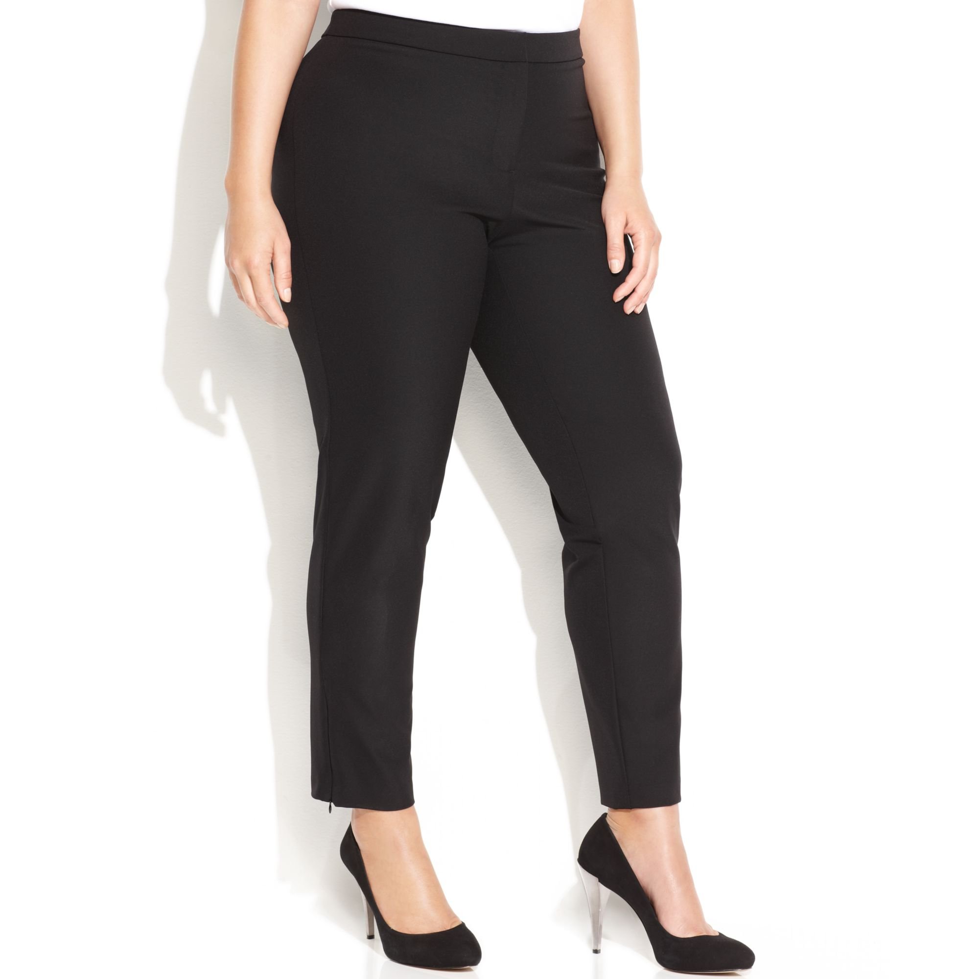 Lyst - Calvin klein Plus Size Cropped Anklezip Dress Pants in Black