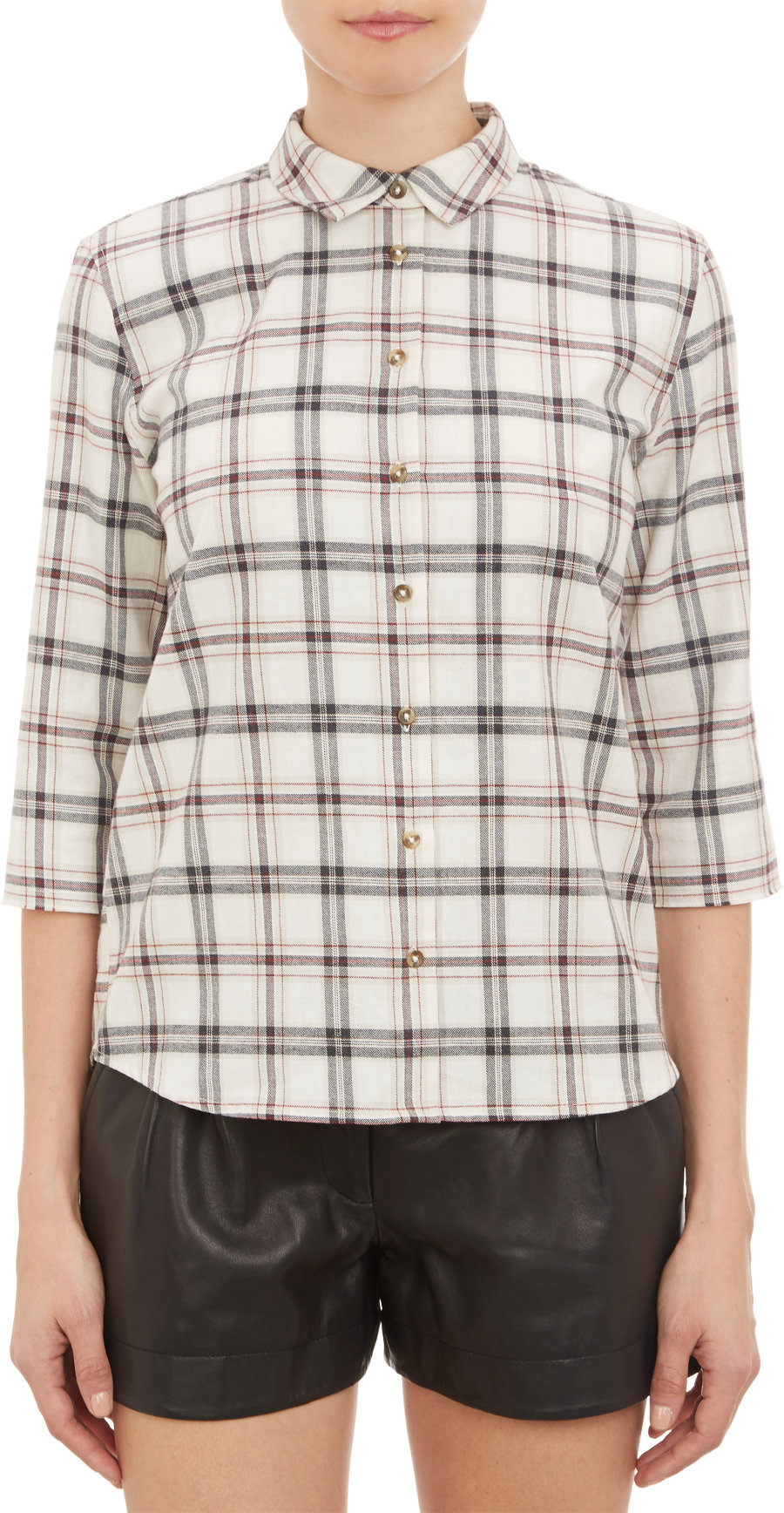 Atm Plaid Flannel Cutoff Sleeve Shirt in White | Lyst