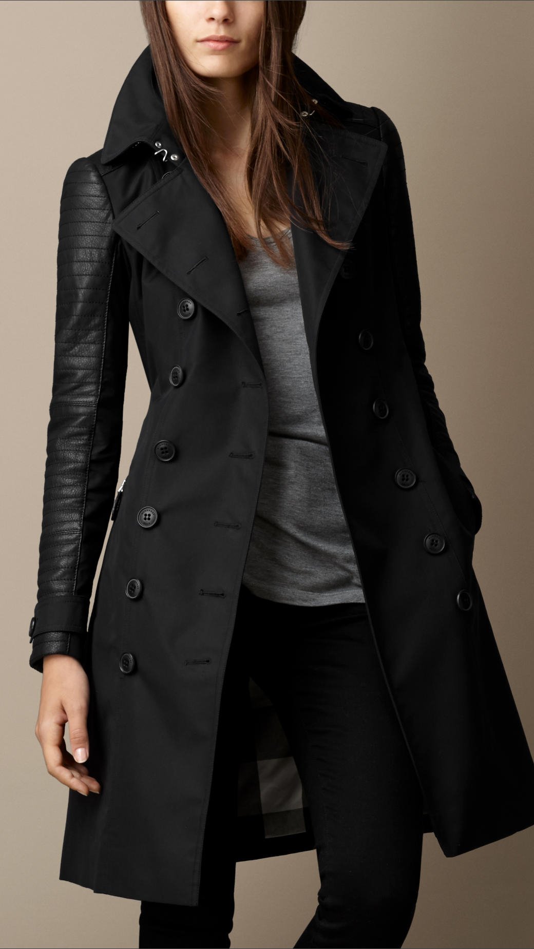 Lyst - Burberry Leather And Stud Detail Trench Coat in Black