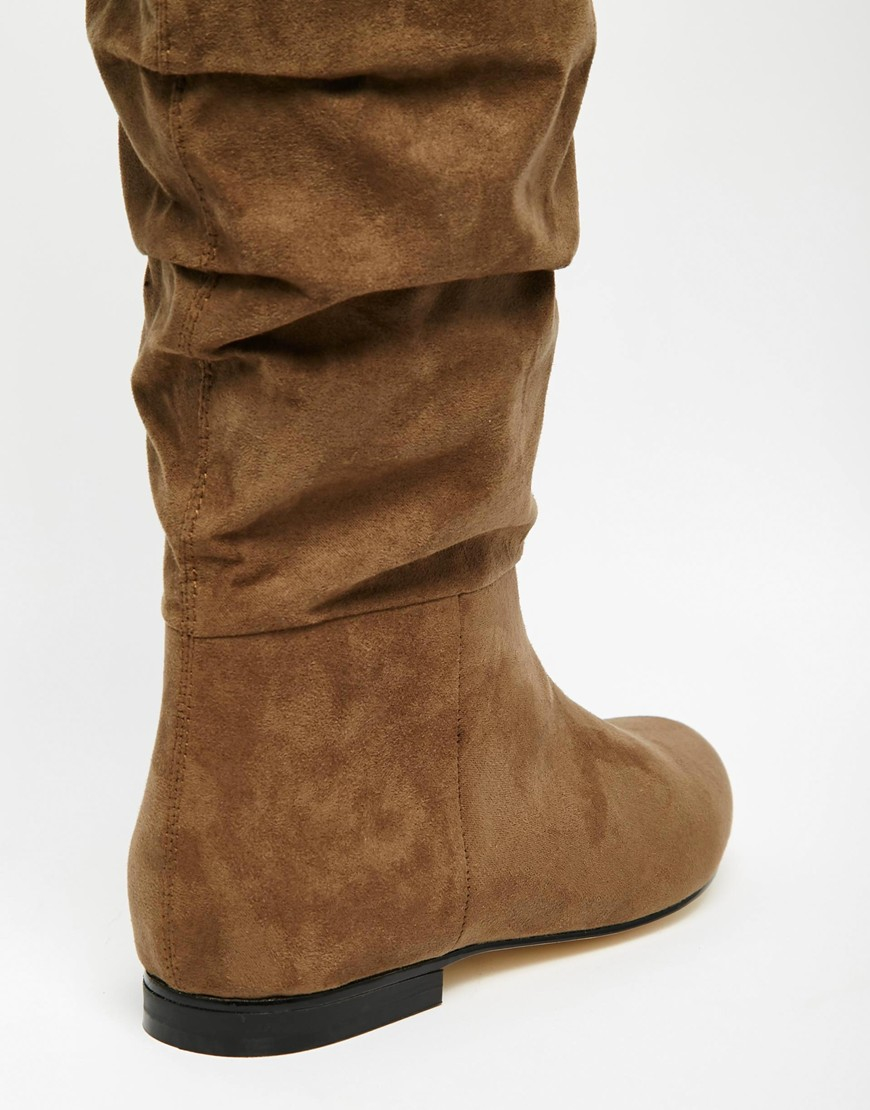 ASOS Collaborate Knee High Flat Slouch Boots in Brown | Lyst