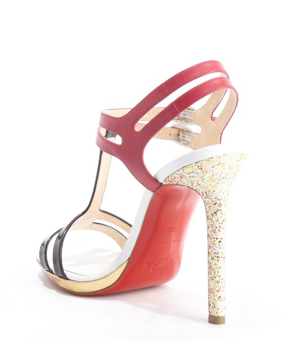 christian louboutin sandals Pewter metallic leather block heels ...