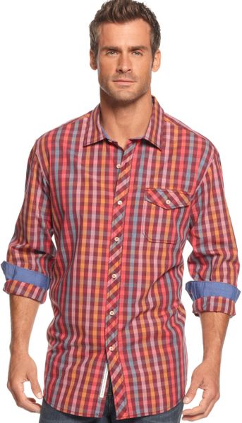 Tommy Bahama Long Sleeve Ginghamsburg Shirt in Red for Men (Cherry ...