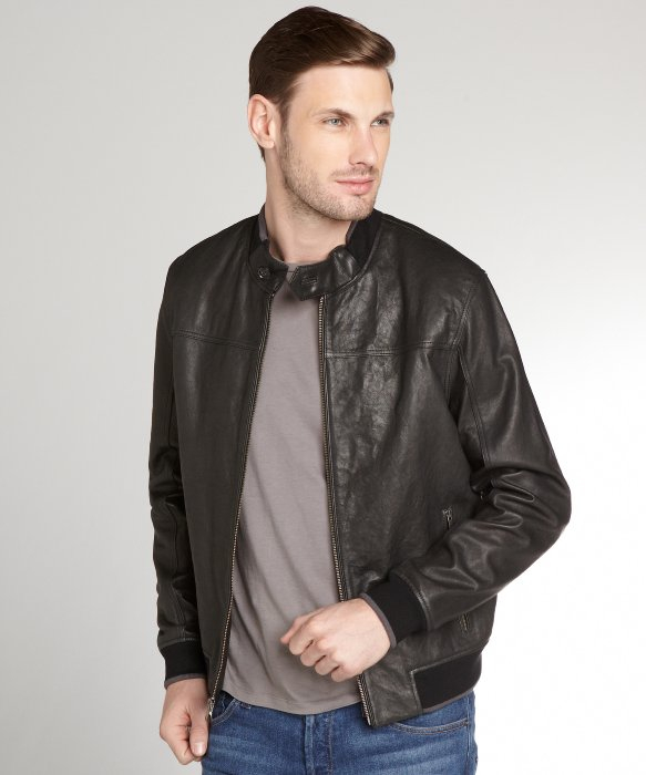 Lyst Cole Haan Black Leather Moto Jacket In For Men Gallery