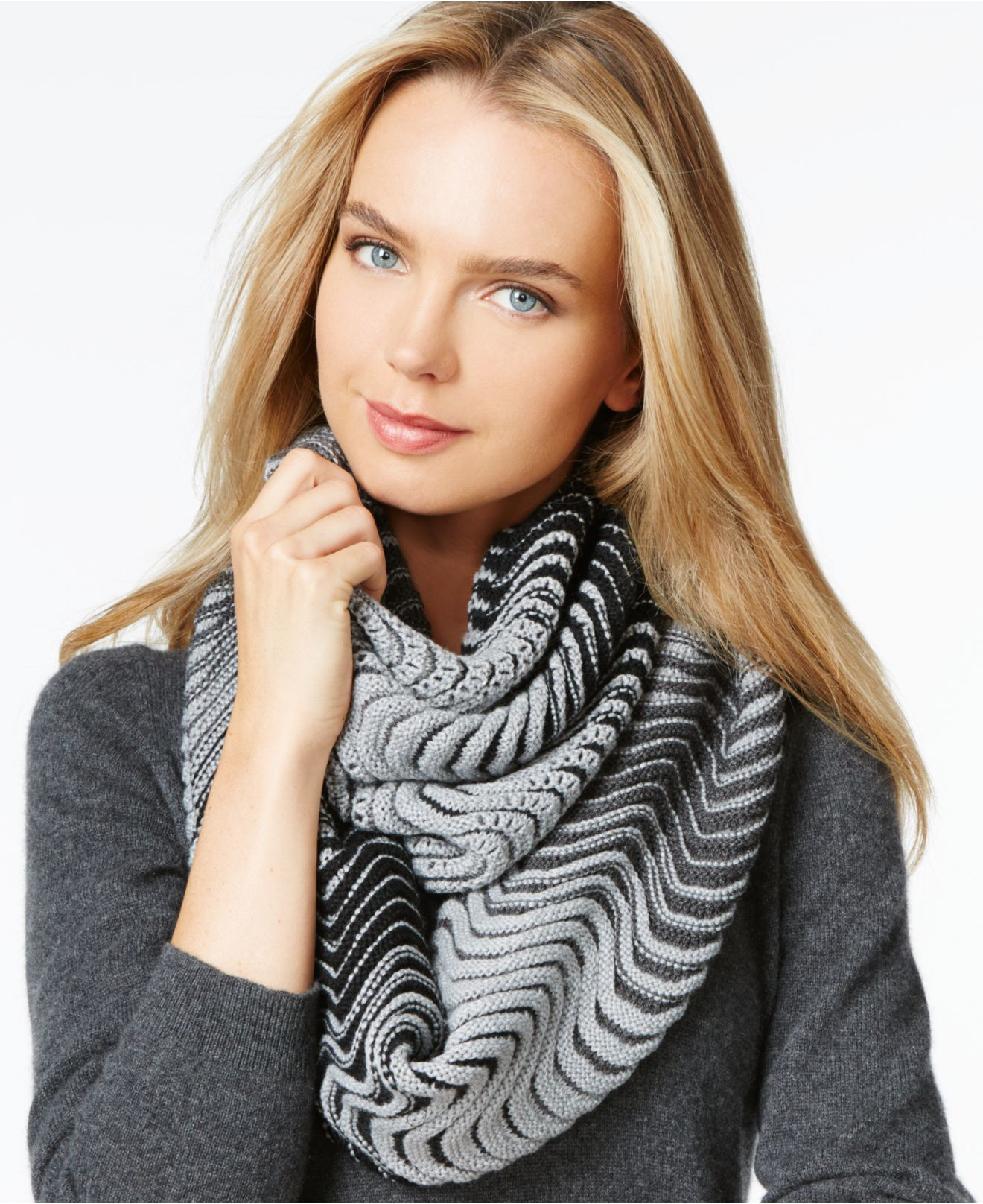 Lyst - Calvin Klein Ripple Stitch Infinity Scarf in Gray