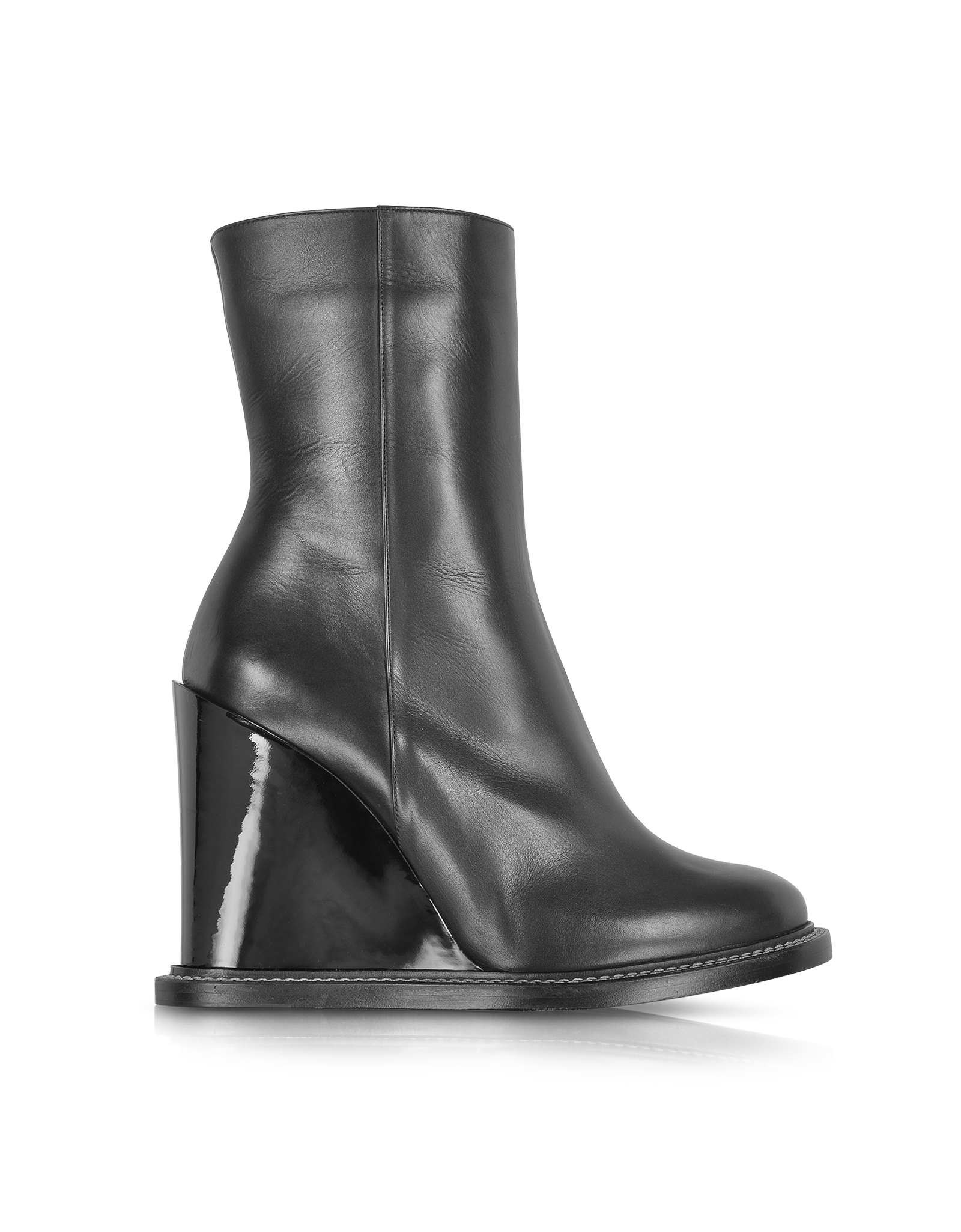 Jil sander Black Leather Wedge Ankle Boot in Black | Lyst