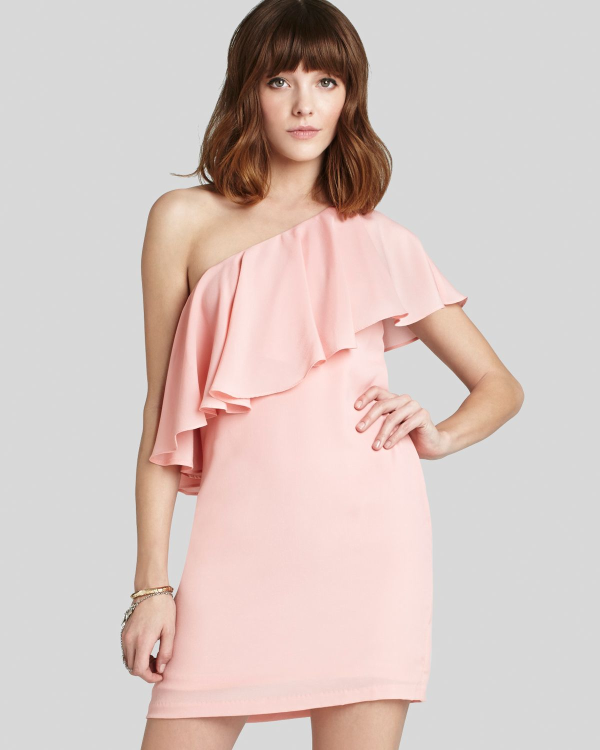 one shoulder flounce dress