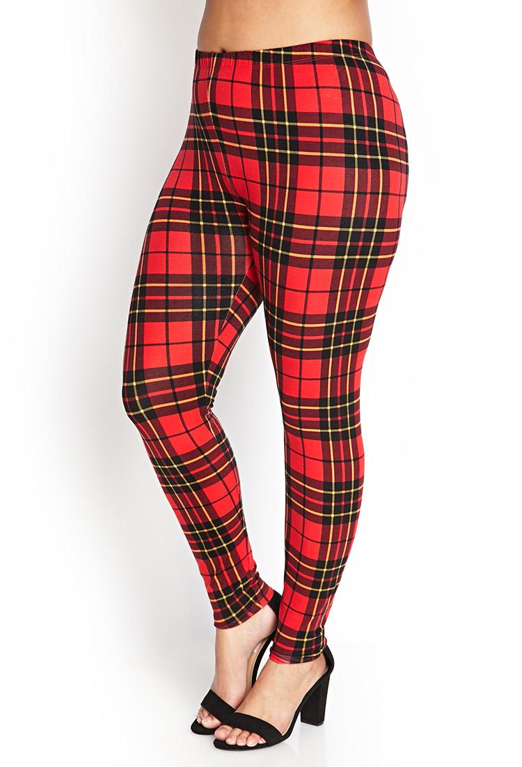 Red tartan plaid leggings Clearance