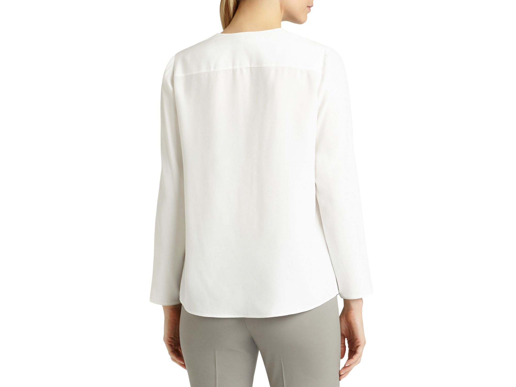 Lafayette 148 New York Libby Pleat Front Silk Blouse in Cloud (White ...
