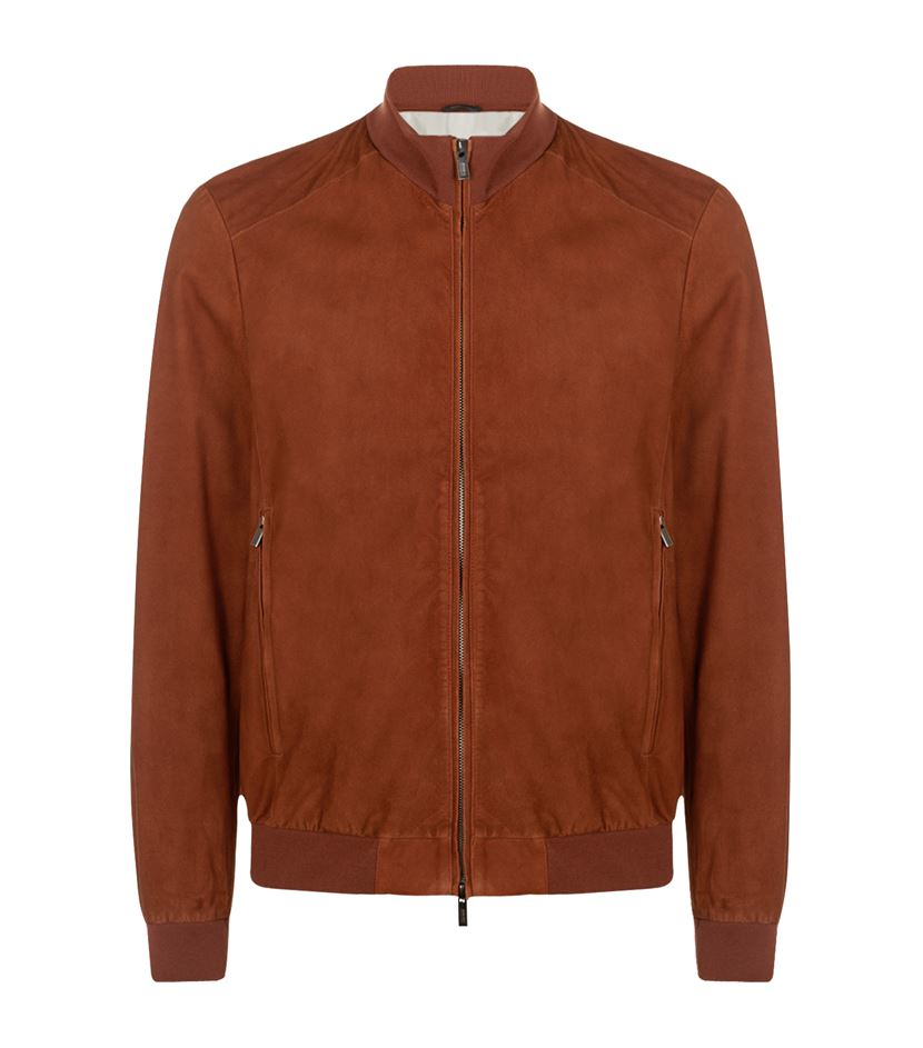 Armani Suede Bomber Jacket in Brown for Men | Lyst